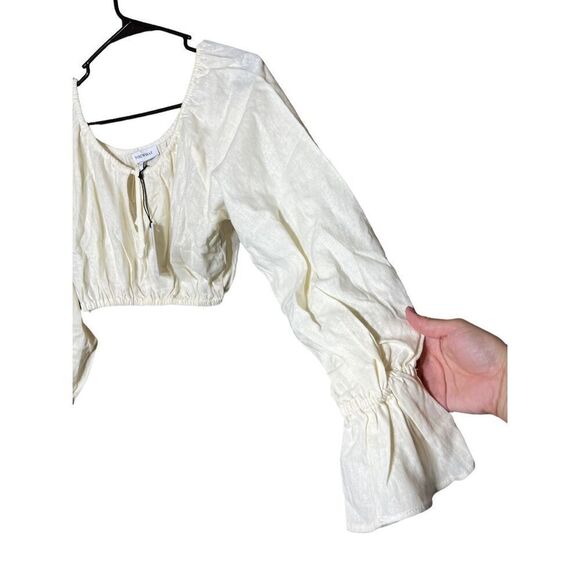 WeWoreWhat Linen Blend On/Off Shoulder Tie Front Top Size XS - Picture 3 of 8